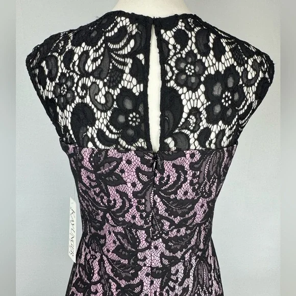NWT Kay Unger Cocktail Dress Fit & Flare Sleeveless Pink Black Lace Size 6 Party - Picture 7 of 12